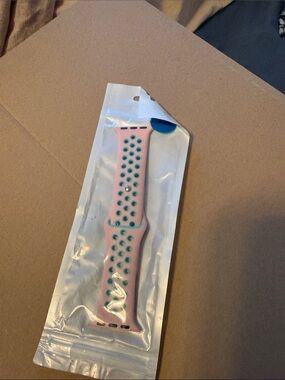 Pink and Teal Perforated Silicone Watch Band